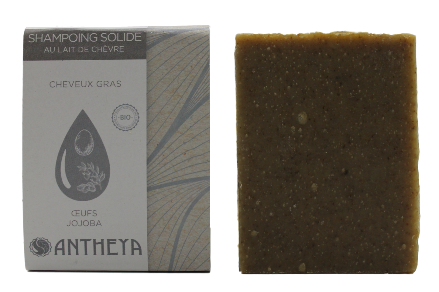 Antheya -- Shampoing solide lait de chèvre/citron/aloe vera - cheveux gras (bande papier) - 100 g